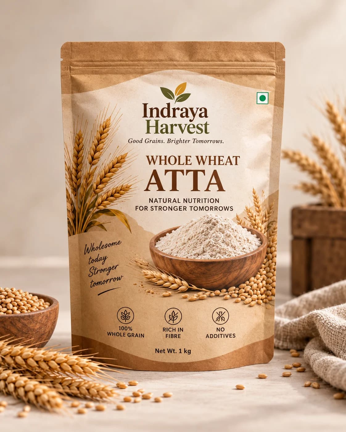 Indraya Harvest Whole Wheat Atta 1 kg pouch