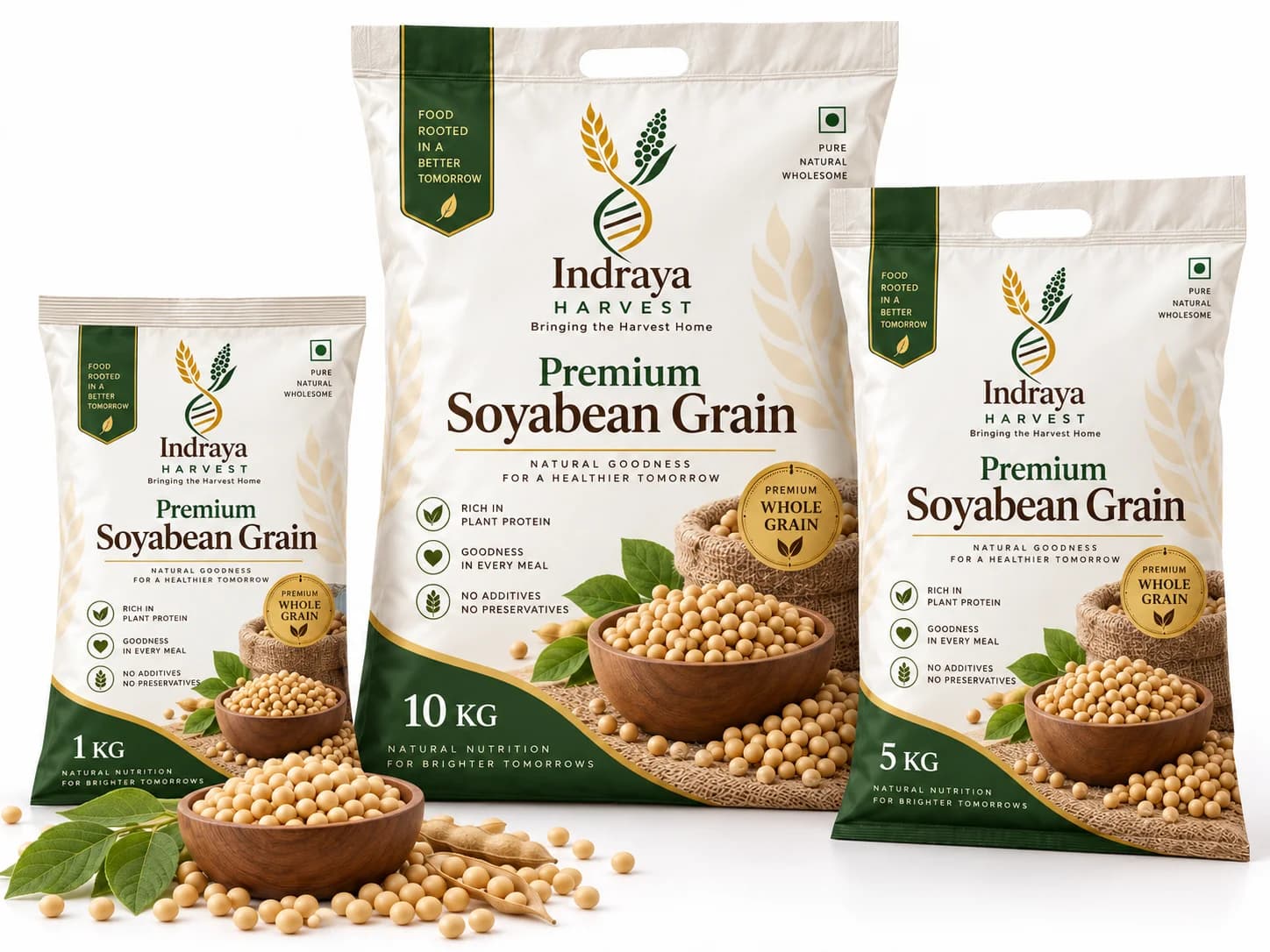 Premium Soyabean Grain in 1 kg, 5 kg and 10 kg packs